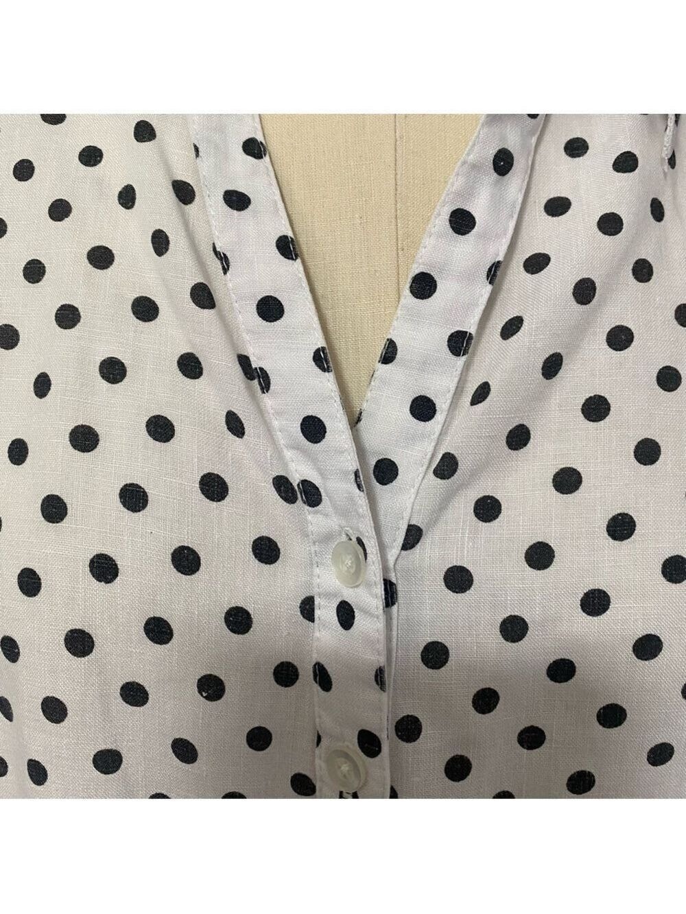 Saint Tropez West White Linen Polka Dot Button-Down Top Size Large - Picture 4 of 7